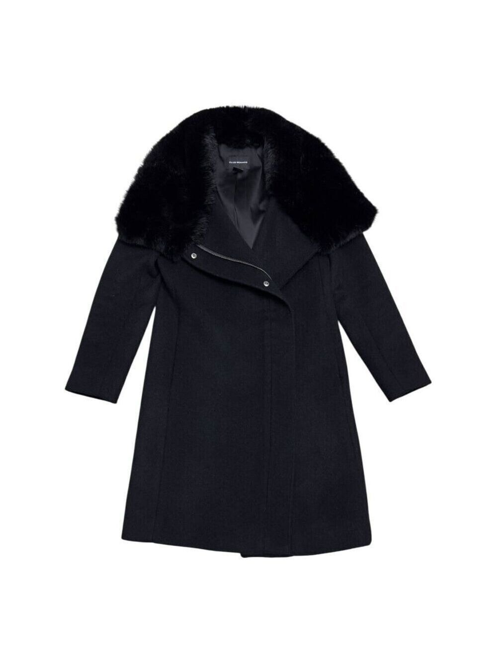 CLUB MONACO Faux Fur WOOL Luxury Designer Winter Business Pea Coat Womens XS